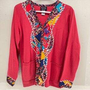 Koos of‎ Course Sweater Cardigan Pink Button Front Vintage Ramie Blend Size S